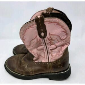 Justin Boots Womens 8 B Gypsy L9901 Brown Pink Leather Round Toe Cowgirl